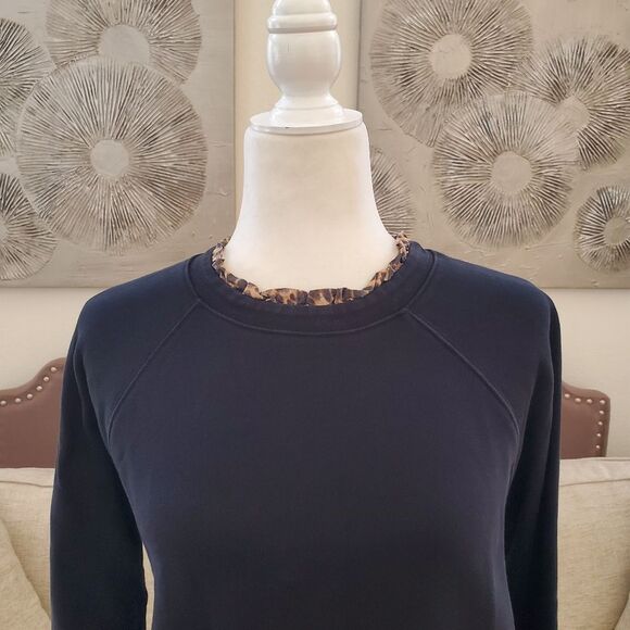 🌹 J. CREW 🌹 Woven Ruffleneck Leopard Print Pullover sweatshirt - [XL, Black] - Picture 3 of 10